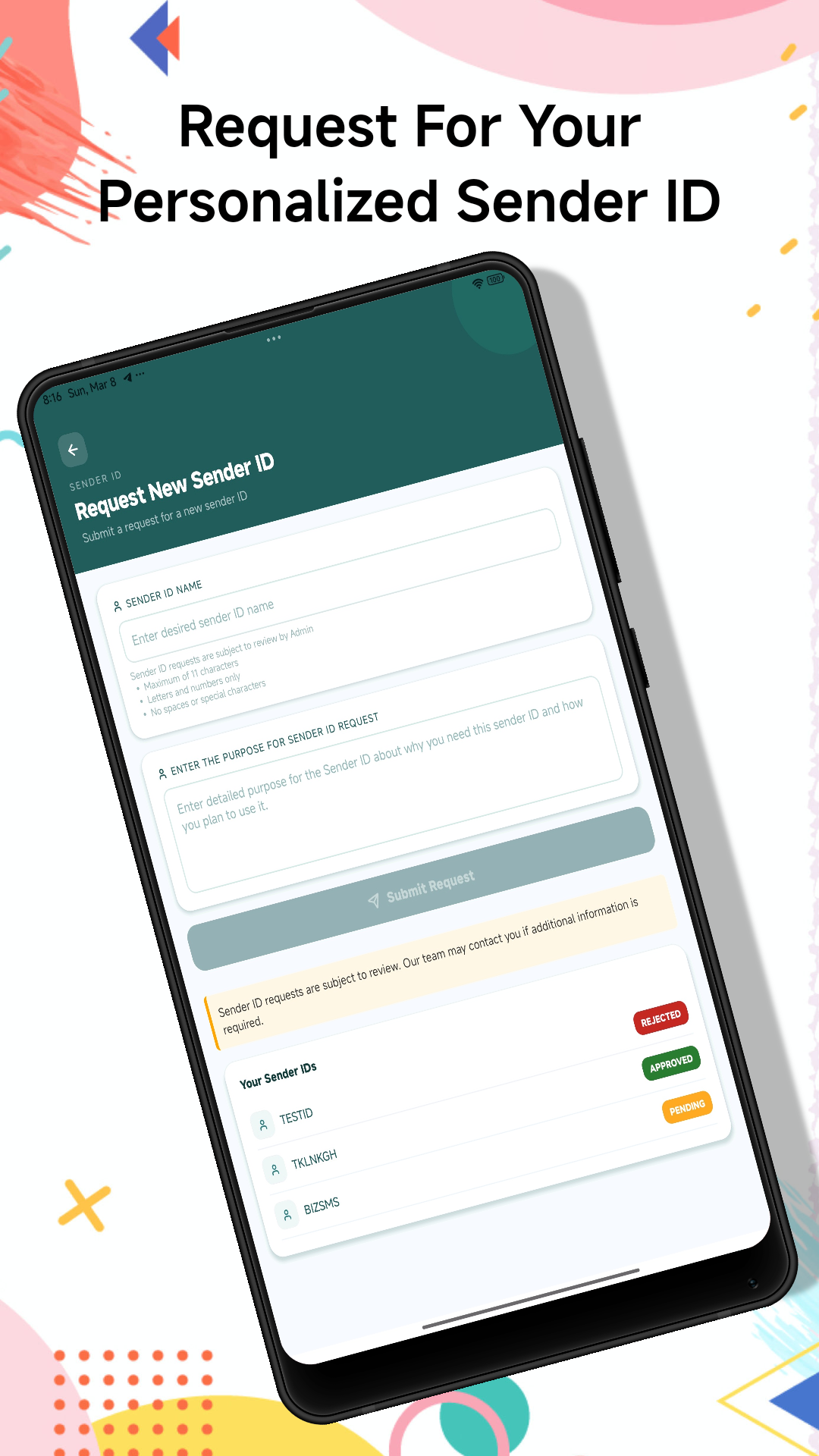 Request Sender ID on Techlink SMS App