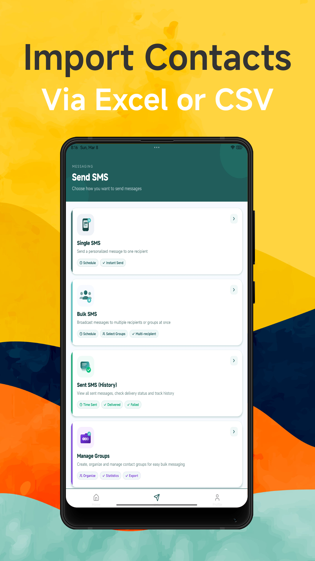 Import and manage contacts on Techlink SMS App